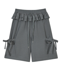 パンツ TYPESERVICE Mixed Pattern Ruffled Pants Ruffled Stripe Pocket Pants [Navy]（その他パンツ）｜TYPESERVICE