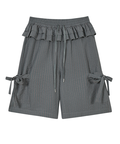 セール】Ruffled Stripe Pocket Pants [Gray]（その他パンツ 