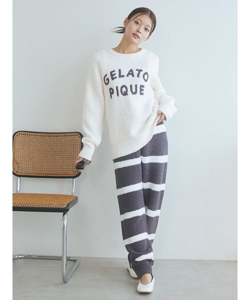 ジェラピケ　パウダーロゴジャガードプルオーバー&ロングパンツセット パウダーロゴジャガードプルオーバー＆ロングパンツセット（ルーム