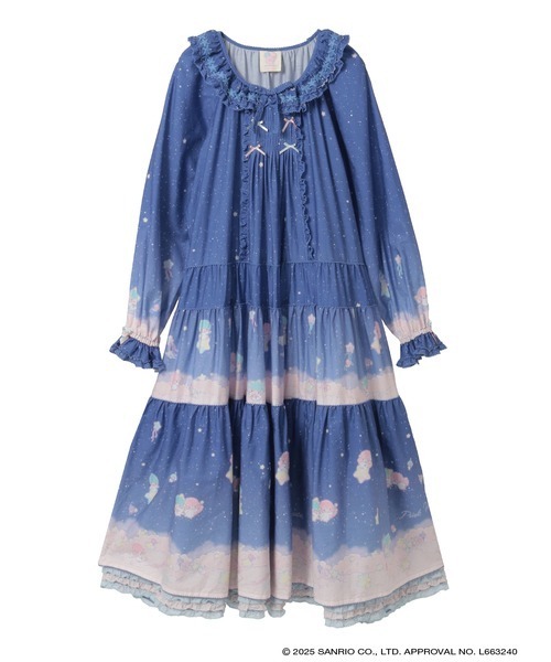 Little Twin Stars×PINK HOUSE A Starry Night Wish柄ミディワンピース