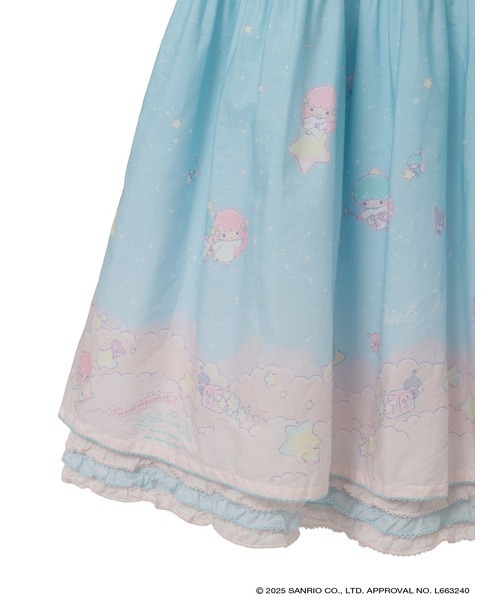 Little Twin Stars×PINK HOUSE A Starry Night Wish柄ミディワンピース