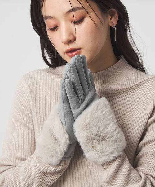 green label relaxing（グリーンレーベルリラクシング）の「起毛シルキー フェイクファー グローブ 手洗い可能（手袋・レディース・ダークグレー/モカ/ライトグレー・FREE）」の18枚目の写真