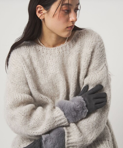 green label relaxing（グリーンレーベルリラクシング）の「起毛シルキー フェイクファー グローブ 手洗い可能（手袋・レディース・ダークグレー/モカ/ライトグレー・FREE）」の20枚目の写真