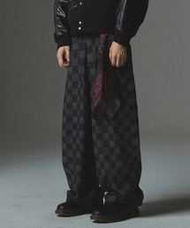 NOT4NERD(�m�b�g�t�H�[�i�[�h)��Checkerboard Baggy Fit Denim Pants - Black(�f�j���p���c)