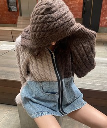 ROGER AND RAW（ロジャーアンドロウ）の「異素材切替ケーブルニットパーカーチュニック（ニット/セーター）」