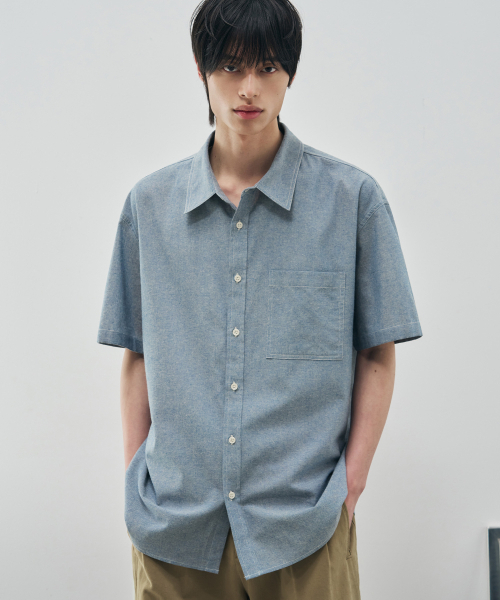 DRAW FIT（ドローフィット）の「コットンハーフシャンブレイシャツ [BLUE]（シャツ/ブラウス・メンズ・その他・X-LARGE/MEDIUM/LARGE）」の2枚目の写真