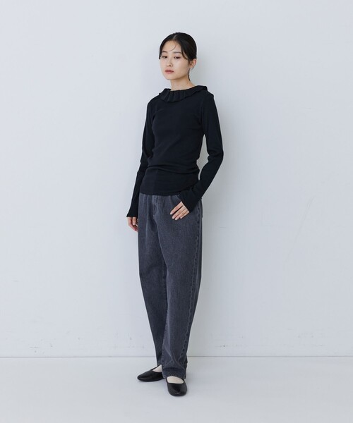 conges payes ADIEU TRISTESSE（コンジェ ペイエ アデュートリステス）の「フリルカラーインナーカットソー（Tシャツ/カットソー・レディース・キナリ/グレー系その他/ブラック・FREE）」の21枚目の写真