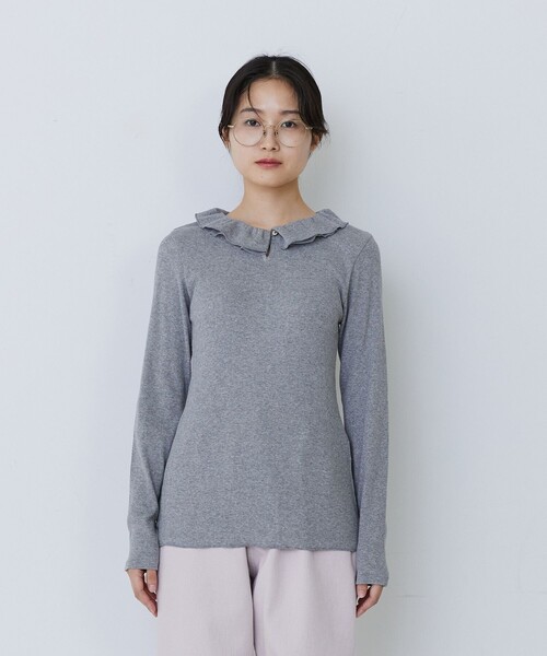 conges payes ADIEU TRISTESSE（コンジェ ペイエ アデュートリステス）の「フリルカラーインナーカットソー（Tシャツ/カットソー・レディース・キナリ/グレー系その他/ブラック・FREE）」の7枚目の写真