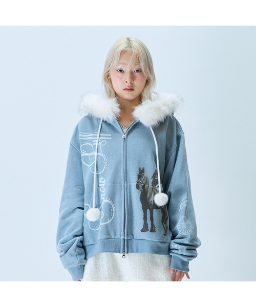 L21 SNOW FUR HOOD ZIP-UP(SKY BLUE)（パーカー）｜LARTIGENT