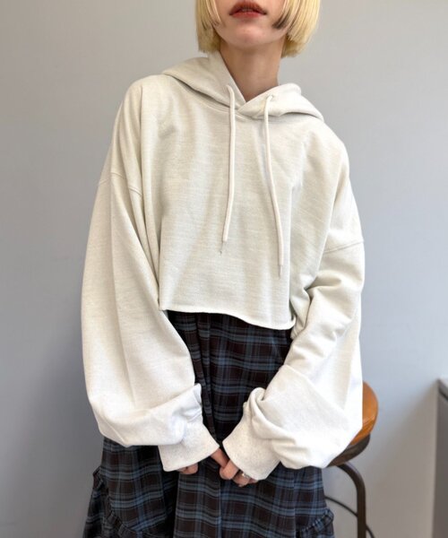 w closet（ダブルクローゼット）の「ラメショートパーカー（パーカー・レディース・アイボリー/グレー・FREE）」の3枚目の写真