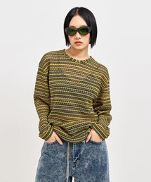 オーバーサイズシースルークラフトニットプルオーバーイエロー