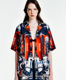 [UNISEX] Automobile Parts Camp-Collar Printed Shirt (Red)