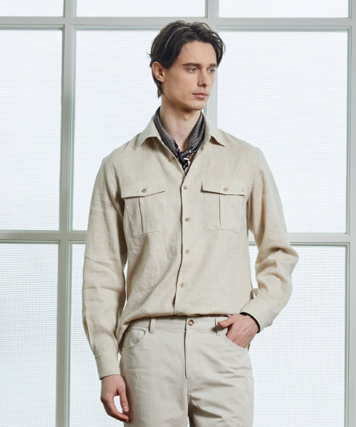 ZNO(ジーアンドオー)の「リネンベージュアウトポケットシャツ(シャツ/ブラウス・メンズ・その他・X-LARGE/LARGE)」の2枚目の写真