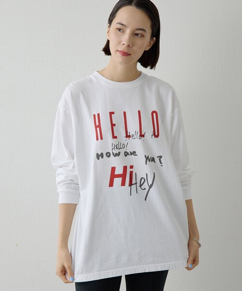 Whim Gazette(ウィムガゼット)の「ロゴロングスリーブTシャツ(Tシャツ/カットソー・レディース・オフホワイト/チャコールグレー・FREE)」の1枚目の写真
