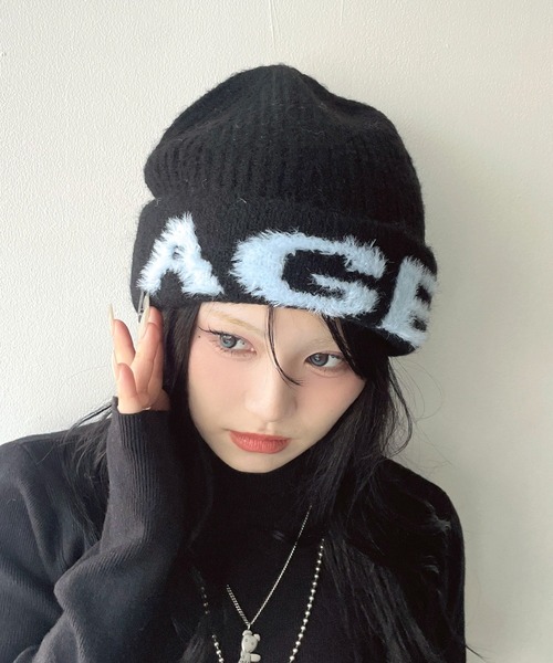 WEGO（ウィゴー）の「WEGO/AGEデザインビーニー（ニットキャップ/ビーニー・レディース・ブラック/オフホワイト/ライトグレー/ネイビー・FREE）」の3枚目の写真