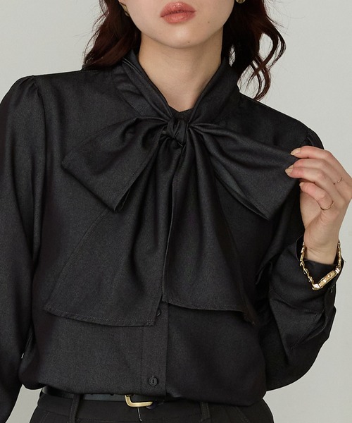 Cherir Mignon(シェリルミニョン)の「【Cherir Mignon】ビッグリボンボウタイシャツ(シャツ/ブラウス・レディース・ブルー/ブラック/ネイビー・FREE)」の13枚目の写真