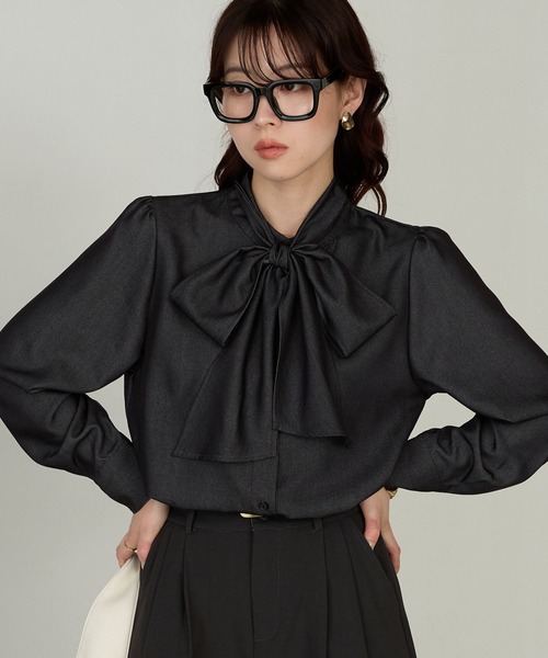 Cherir Mignon(シェリルミニョン)の「【Cherir Mignon】ビッグリボンボウタイシャツ(シャツ/ブラウス・レディース・ブルー/ブラック/ネイビー・FREE)」の14枚目の写真