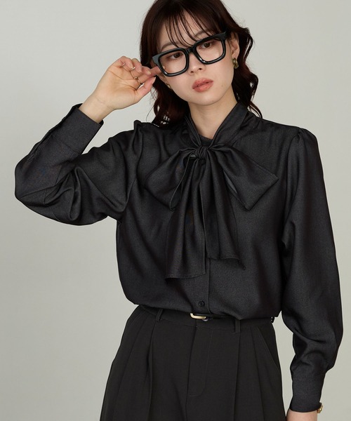 Cherir Mignon(シェリルミニョン)の「【Cherir Mignon】ビッグリボンボウタイシャツ(シャツ/ブラウス・レディース・ブルー/ブラック/ネイビー・FREE)」の18枚目の写真