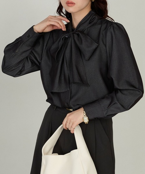 Cherir Mignon(シェリルミニョン)の「【Cherir Mignon】ビッグリボンボウタイシャツ(シャツ/ブラウス・レディース・ブルー/ブラック/ネイビー・FREE)」の19枚目の写真