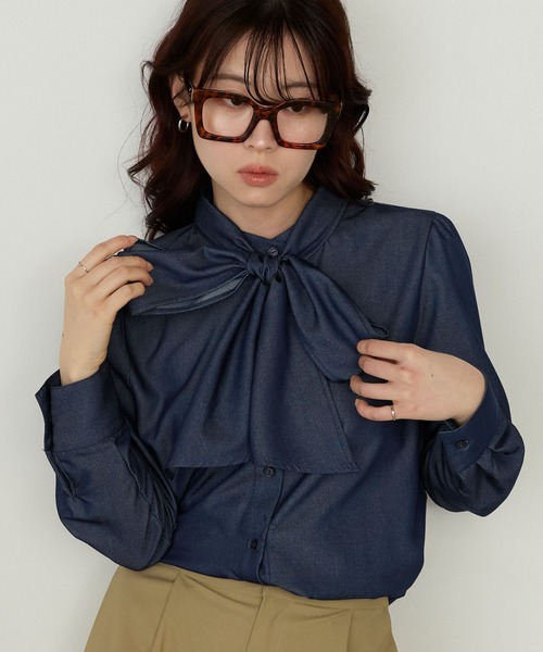 Cherir Mignon(シェリルミニョン)の「【Cherir Mignon】ビッグリボンボウタイシャツ(シャツ/ブラウス・レディース・ブルー/ブラック/ネイビー・FREE)」の21枚目の写真