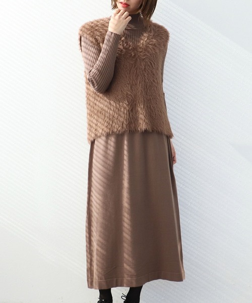 Three Four Time（ｽﾘｰﾌｫｰﾀｲﾑ）の「シャギーニットセットワンピース（ワンピース・レディース・ブラウン・FREE）」の2枚目の写真