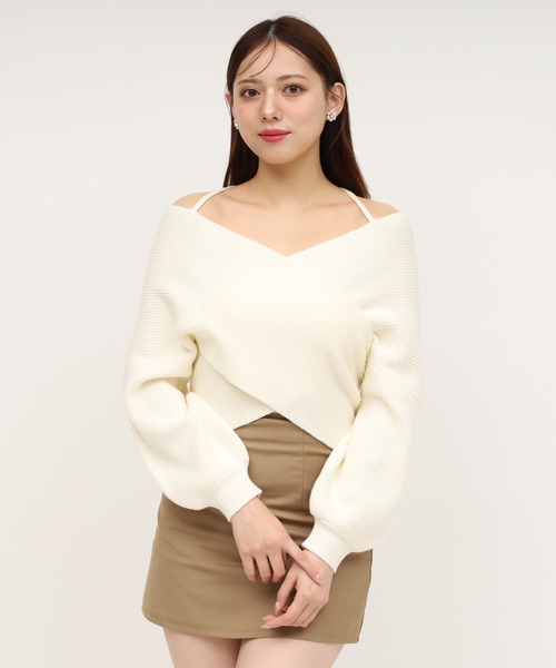 ROYAL PARTY（ロイヤルパーティー）の「フロントカシュクールニットトップス（ニット/セーター・レディース・ブラック/グレー/オフホワイト・FREE）」の12枚目の写真
