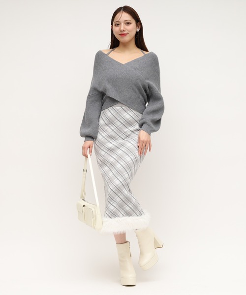ROYAL PARTY（ロイヤルパーティー）の「フロントカシュクールニットトップス（ニット/セーター・レディース・ブラック/グレー/オフホワイト・FREE）」の10枚目の写真