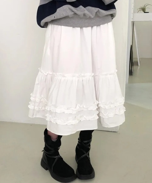 yuue' ( wear )(ユーイ)の「ミディ丈フリルティアードスカート(スカート・レディース・ブラック/ホワイト・FREE)」の21枚目の写真