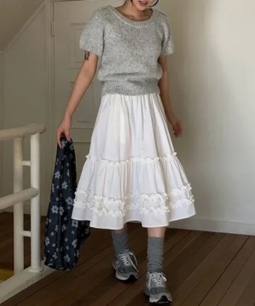 yuue' ( wear )(ユーイ)の「ミディ丈フリルティアードスカート(スカート・レディース・ブラック/ホワイト・FREE)」の9枚目の写真