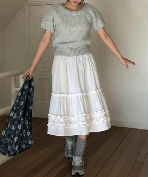 yuue' ( wear )(ユーイ)の「ミディ丈フリルティアードスカート(スカート・レディース・ブラック/ホワイト・FREE)」の10枚目の写真