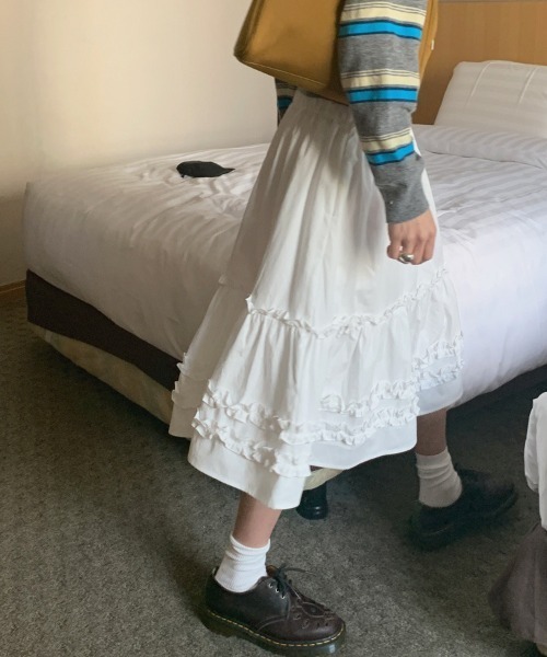 yuue' ( wear )(ユーイ)の「ミディ丈フリルティアードスカート(スカート・レディース・ブラック/ホワイト・FREE)」の18枚目の写真