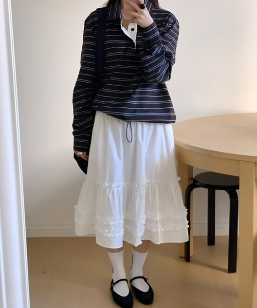 yuue' ( wear )(ユーイ)の「ミディ丈フリルティアードスカート(スカート・レディース・ブラック/ホワイト・FREE)」の3枚目の写真