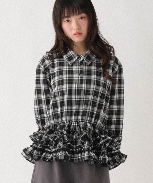 Heather（ヘザー）の「ボリュームフリルヘムシャツ　644834（シャツ/ブラウス・レディース・アイボリー/ブラック系その他/ブルー・FREE）」の2枚目の写真