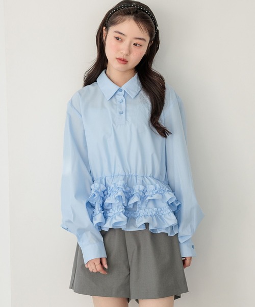 Heather（ヘザー）の「ボリュームフリルヘムシャツ　644834（シャツ/ブラウス・レディース・アイボリー/ブラック系その他/ブルー・FREE）」の4枚目の写真