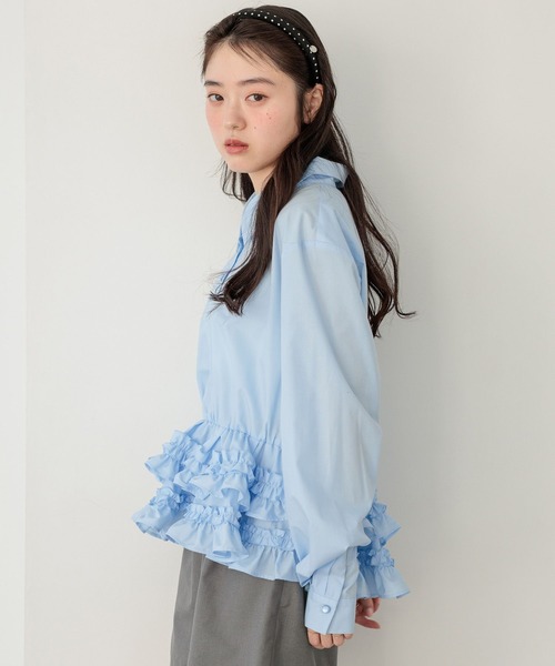 Heather（ヘザー）の「ボリュームフリルヘムシャツ　644834（シャツ/ブラウス・レディース・アイボリー/ブラック系その他/ブルー・FREE）」の5枚目の写真