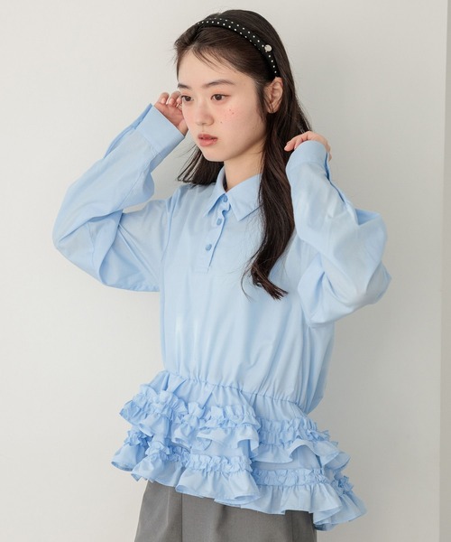 Heather（ヘザー）の「ボリュームフリルヘムシャツ　644834（シャツ/ブラウス・レディース・アイボリー/ブラック系その他/ブルー・FREE）」の6枚目の写真