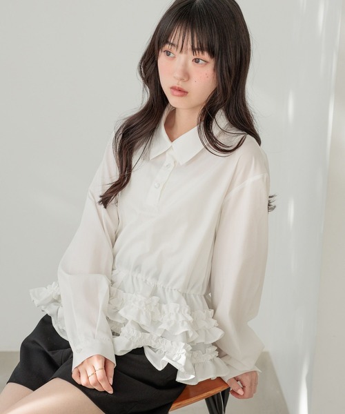 Heather（ヘザー）の「ボリュームフリルヘムシャツ　644834（シャツ/ブラウス・レディース・アイボリー/ブラック系その他/ブルー・FREE）」の15枚目の写真