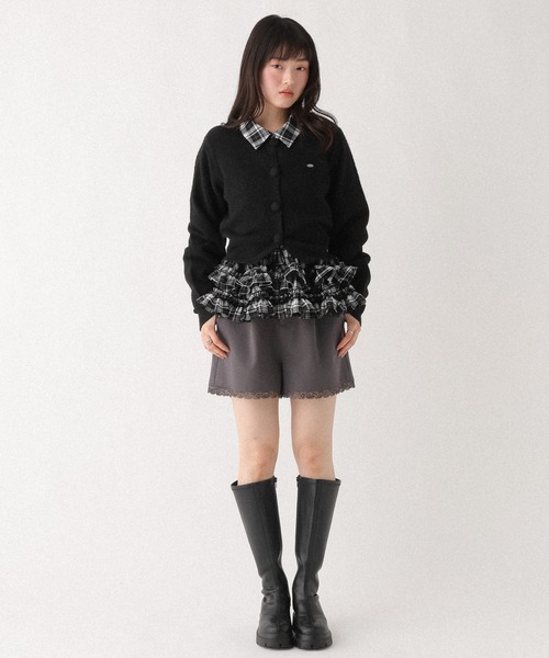 ボリュームフリルヘムシャツ カーディガンセット Heather クルミボタンカーディガン ボリュームフリルヘムシャツ セット