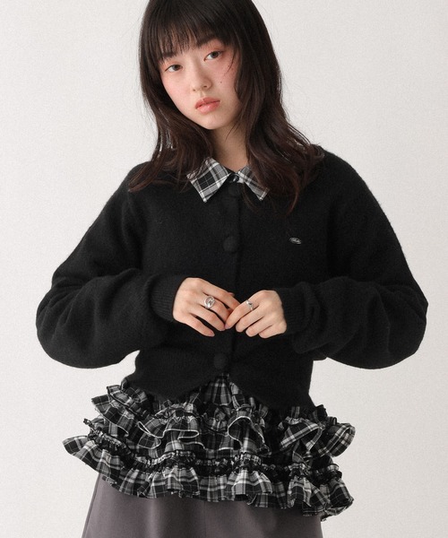 ボリュームフリルヘムシャツ カーディガンセット Heather クルミボタンカーディガン ボリュームフリルヘムシャツ セット