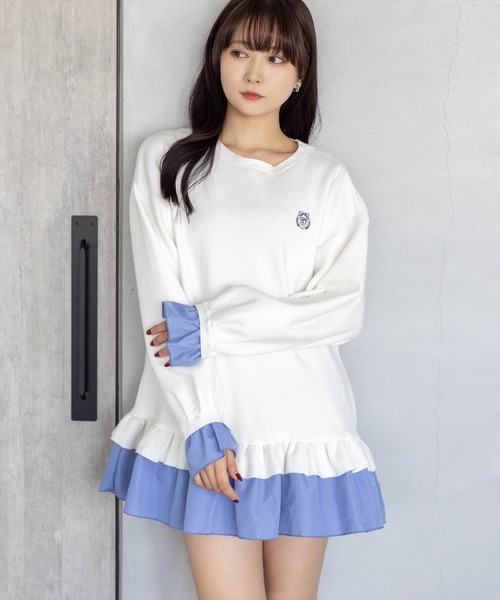 clear（クリア）の「布帛ドッキングニットワンピース[大人 フェミニン ガーリー]≪新作≫（ワンピース・レディース・ブラック/オフホワイト/グレー・F）」の2枚目の写真