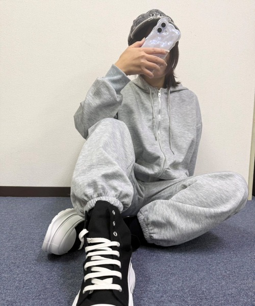 almo(アルモ)の「【Bls】【Bling Leads】ZIPパーカーセットアップ(BL)(セットアップ・レディース・チャコールグレー/グレー系その他/ブラック・MEDIUM/SMALL)」の1枚目の写真