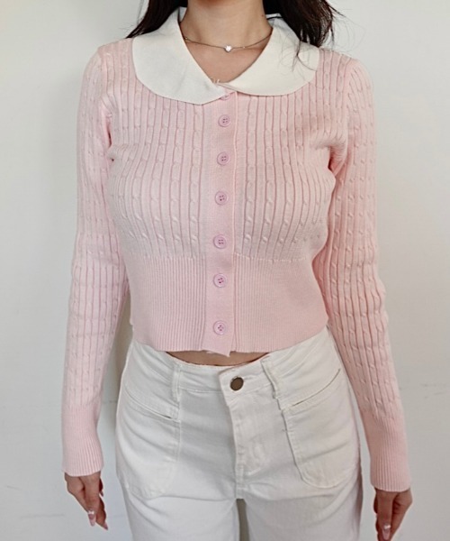 Mejoul(メジュール)の「【2026春夏新作】コンパクトシルエット 襟付きバイカラーニットトップス(ニット/セーター・レディース・ホワイト/ブラック/ピンク/イエロー・F)」の19枚目の写真