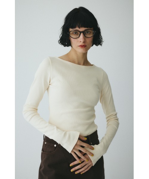 HeRIN.CYE（ヘリンドットサイ）の「Teleco back open tee　　テレコバックオープンT（Tシャツ/カットソー・レディース・ブラック/ベージュ/オフホワイト・FREE）」の13枚目の写真