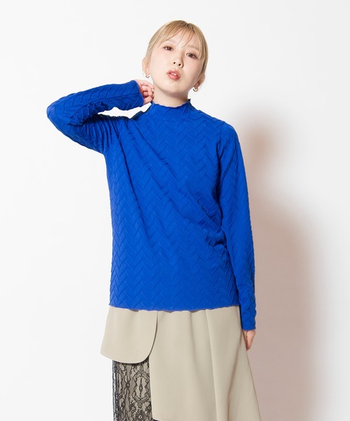 OSMOSIS（オズモーシス）の「ピンタックハイネックTシャツ（Tシャツ/カットソー・レディース・ブルー/ブラック/アイボリー/ライトパープル・ONE SIZE）」の3枚目の写真