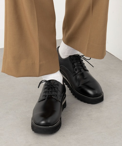 HAUS(ハウス)の「【HAUS】SHARK SOLE PLAIN TOE SHOES / シャークソールプレーントゥシューズ PU レザーシューズ(ドレスシューズ・メンズ・ブラック・S/LL/L/M)」の2枚目の写真