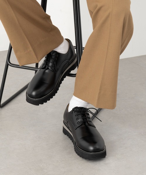 HAUS(ハウス)の「【HAUS】SHARK SOLE PLAIN TOE SHOES / シャークソールプレーントゥシューズ PU レザーシューズ(ドレスシューズ・メンズ・ブラック・S/LL/L/M)」の4枚目の写真