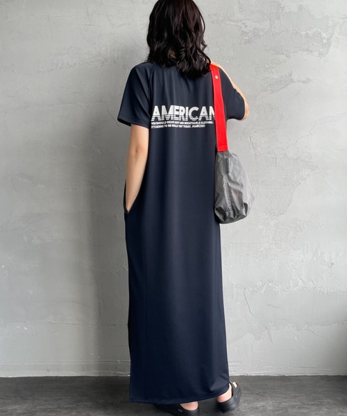 AMERICANA（アメリカーナ）の「【WEB先行予約】[Americana/アメリカーナ] 別注 AMERICANA バックロゴプリント マキシ丈ワンピース（ワンピース・レディース・ブラック/ブラウン/オリーブ・ONE SIZE）」の7枚目の写真