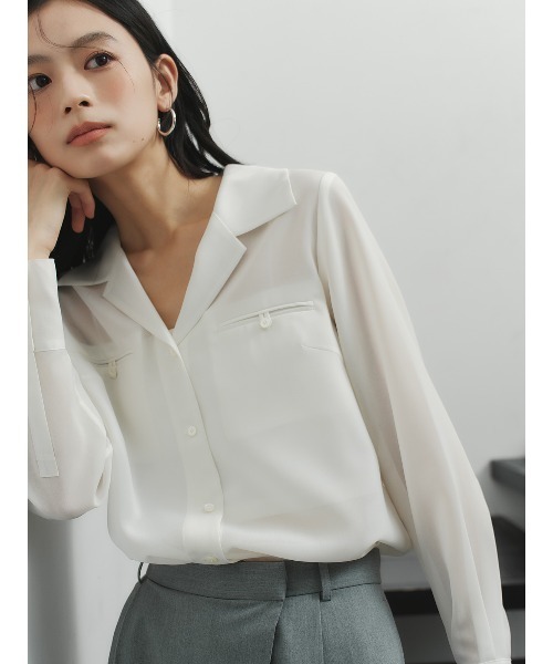 な*様 美品　ánuans ホワイト　シアー　シャツ Fサイズ セミシアーオープンカラーブラウス（シャツ/ブラウス）｜anuans（ア