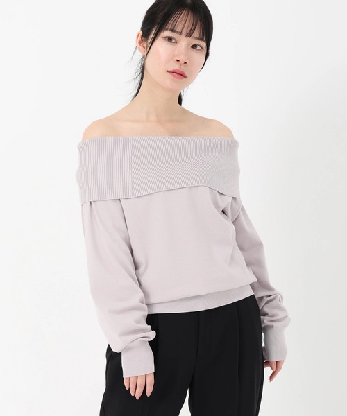 STRAWBERRY-FIELDS（ストロベリーフィールズ）の「コンフォートイネス_オフショルダ―ニット（ニット/セーター・レディース・オフホワイト/ライトグレー・2）」の2枚目の写真