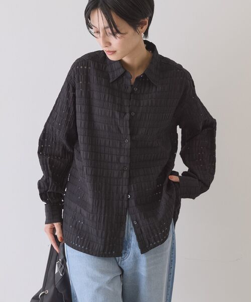 AMERICAN HOLIC(アメリカンホリック)の「シアーチェックシャツ(シャツ/ブラウス・レディース・アイボリー/ブラック/ブラウン・M/L)」の15枚目の写真